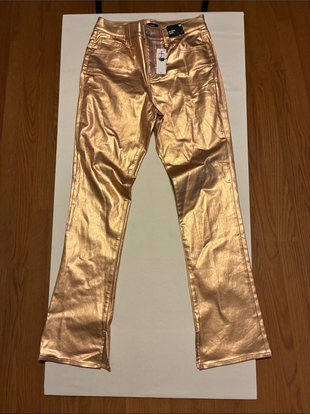 Express Metallic Rose Gold Boot Flare Pants